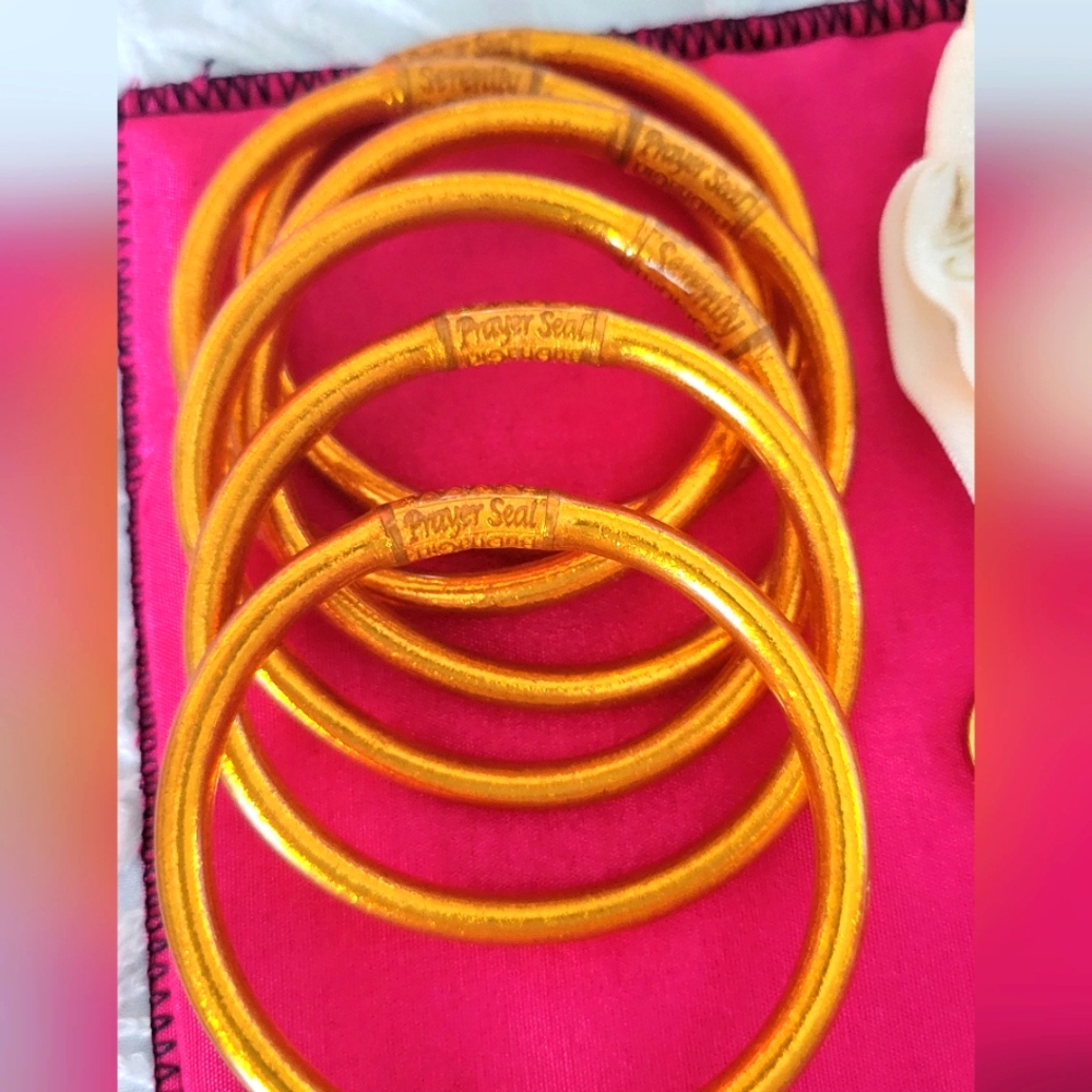 Budhagirl Bangles, Set of 6 in a bright Gold Color, Serenity Prayer Small Size.